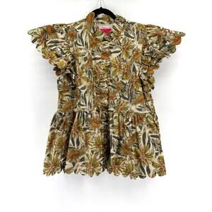 Marie by Victoria Dunn Scalloped Ruffle Floral Percy Blouse Sz 2XL NWT